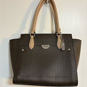 Guess Dark Brown and Tan Tote Bag